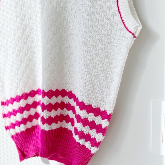 Vintage 90s Sears The Fashion Place Pink Striped Cableknit Vest - Picture 4 of 8